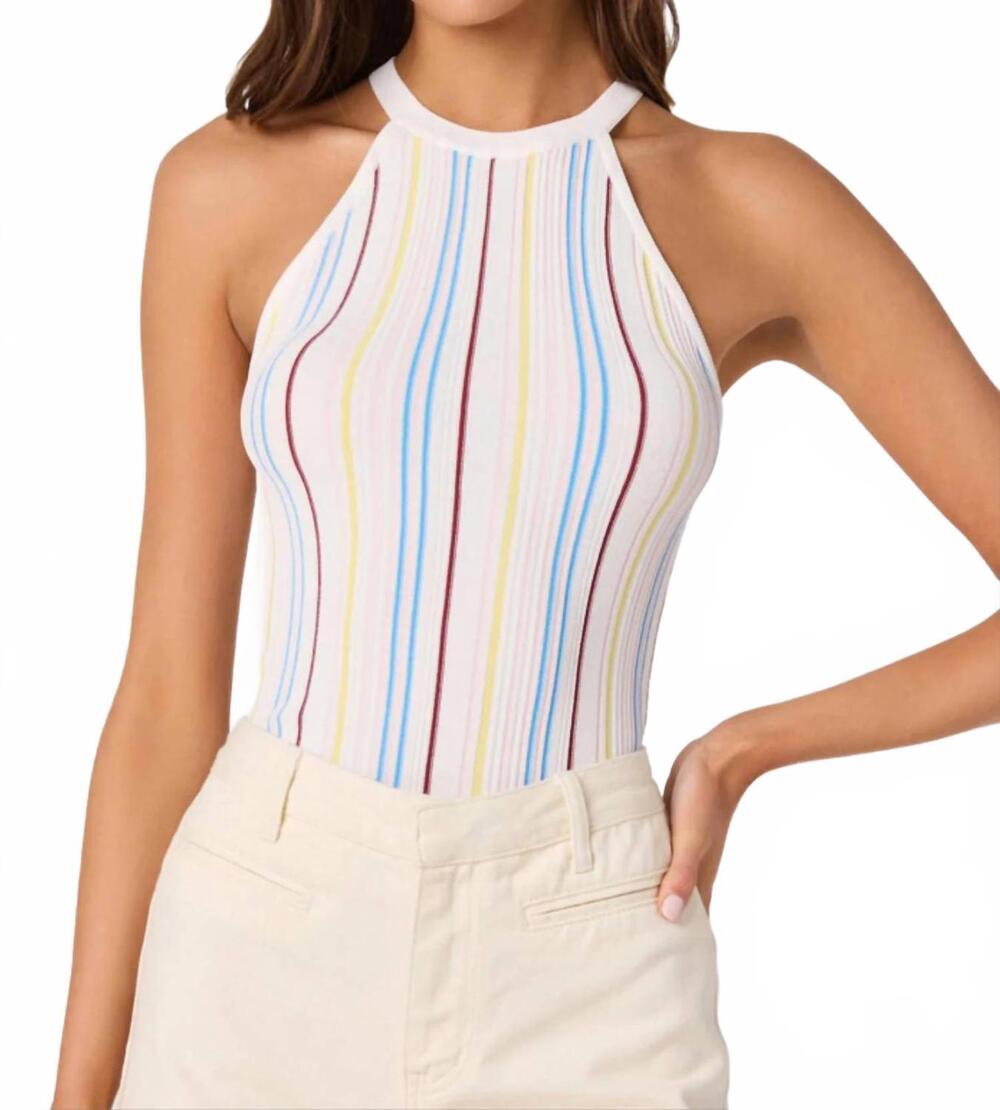 NEW ASTR betia sweater top in white multi stripe